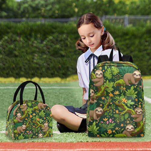Sac à dos avec boîte à déjeuner scolaire paresseux mignons vert