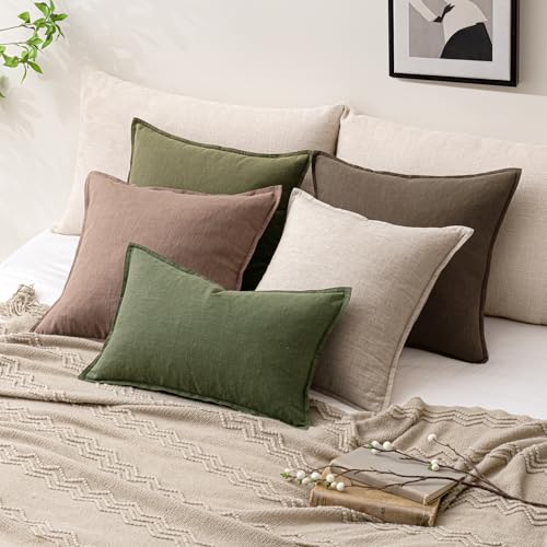 Image of 24x24 Inch Set of 2 Decorative Linen Solid Throw Pillow Covers Boho Farmhouse Euro Pillows Modern Neutral Home Decor for Couch Sofa Living Room Bed,Natural Linen