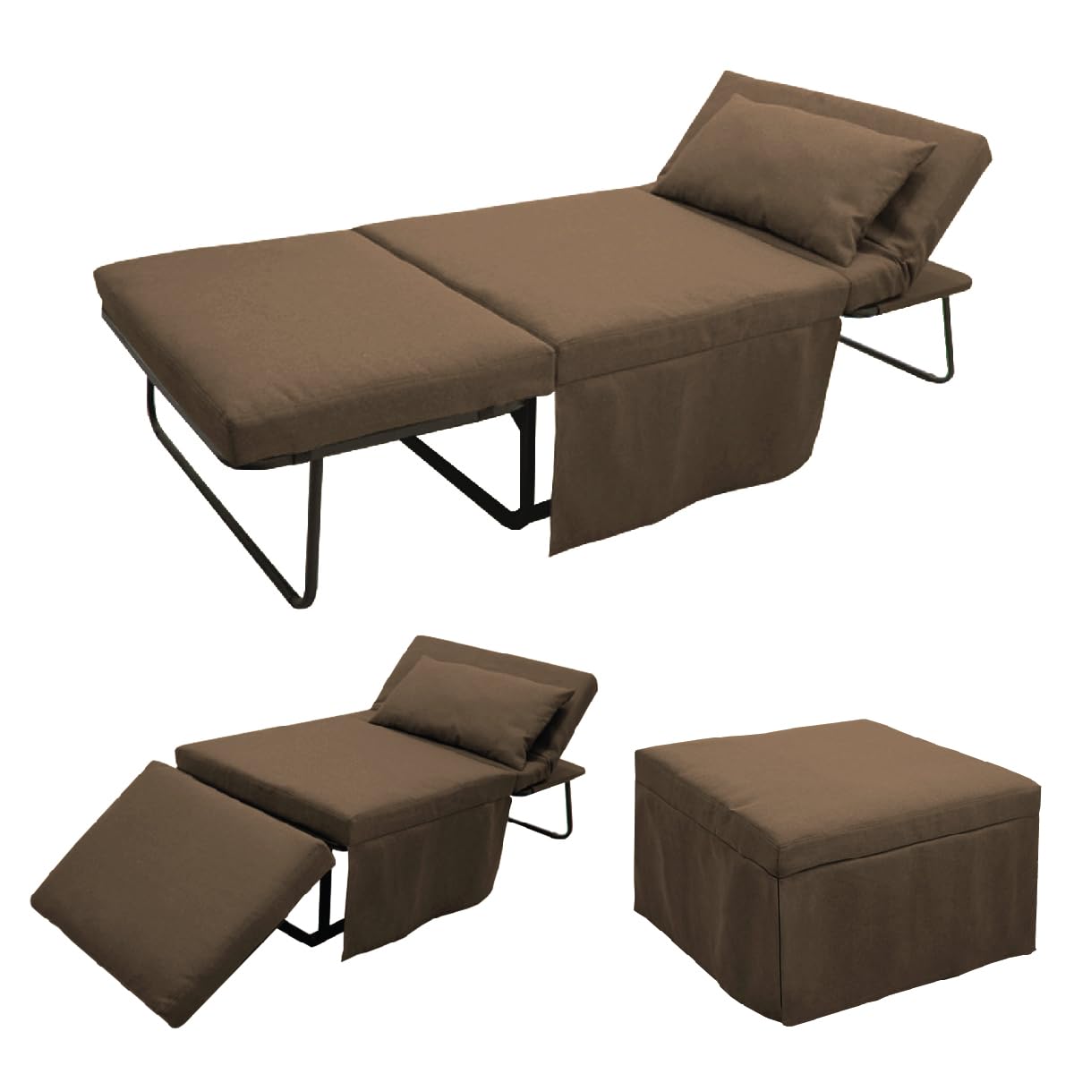 MarinelliGroup Pouf letto singolo con materasso 75X75X43 cm salvaspazio pieghevole camera cameretta soggiorno poggiapiedi tessuto Beny (Marrone)