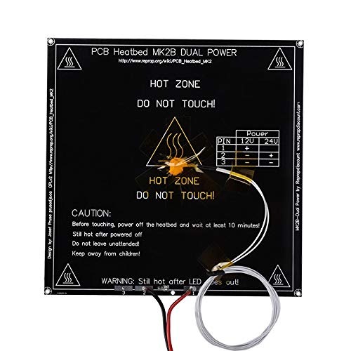Lysee 3D Printer Parts & Accessories - PCB MK2B Heatbed 214214mm with led and 100K ohm thermistor and Cable Black/White/Red for 3D Printer - (Size: Black with Cable)