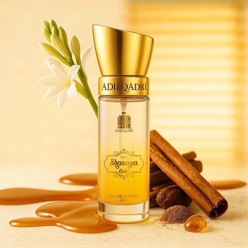 Adilqadri Shanaya Gold Perfume for Men & Women – Long-Lasting Arabic Woody Scent, Spicy, Floral, Vanilla & Woody Notes | Eau de Parfum, 20 ML