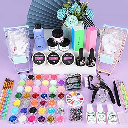 Morovan Acrylic Nail Kit - Acrylic Powder Monomer Liquid Set with Glitter Powders Acrylic Nail Brush Nail Tips Acrylic Nail Supplies for Acrylic Nails Extension Starter Kit