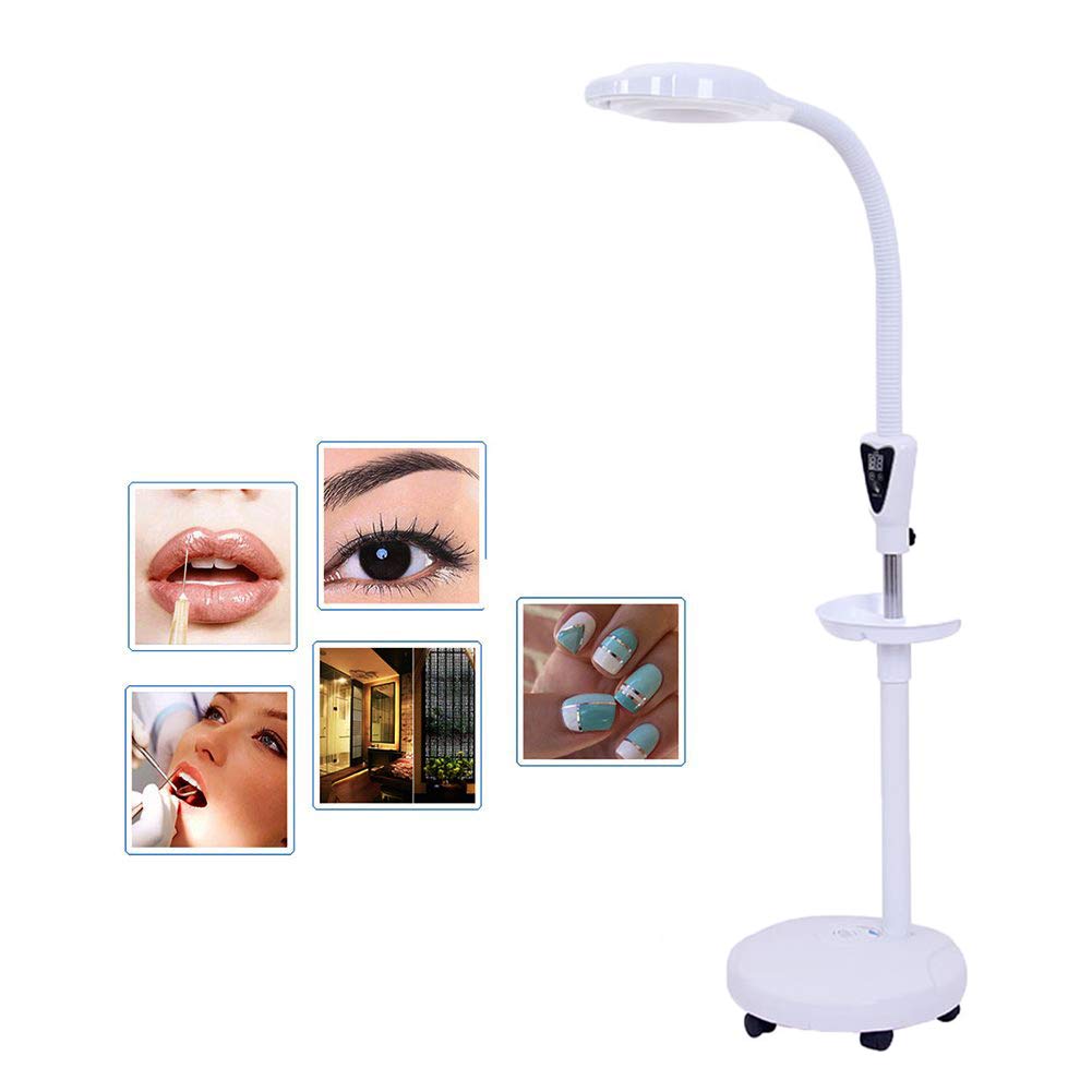 Aioneer Magnifier Rolling Floor Stand Magnifying Led Lamp Adjustable Swivel Arm Loupe 16X For Skincare Beauty Manicure Tattoo Salon Spa With Dust Cover
