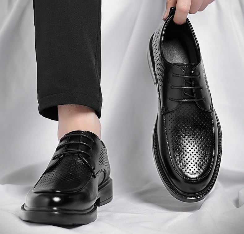 Men's Leather Comfortable Formal Dress Sneaker Lace Up Dress Shoes Men Fashion Classic Pointed Toe Lace Up Low Top Leather Oxfords Shoes3