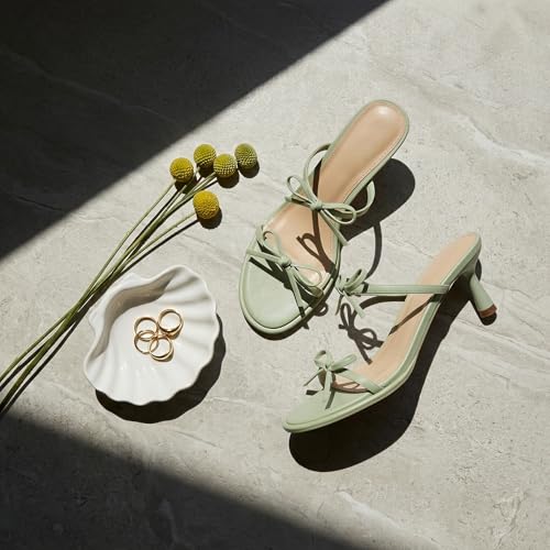 Image of Modatope Two Strap Heeled Sandals for Women Kitten Heel Rounded Toe Heels Women Slip on Open Toe Sandals
