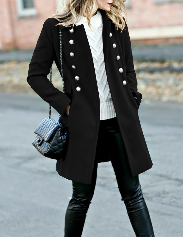 IDEALSANXUN Womens Wool Coat Fall Winter Double Breasted Trench Coat Jackets - Image 5