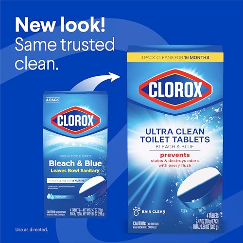 Clorox Ultra Clean Toilet Tablets Bleach & Blue, Rain Clean Scent, 2.47 Ounces Each, 4 Count (Package May Vary) - Image 2