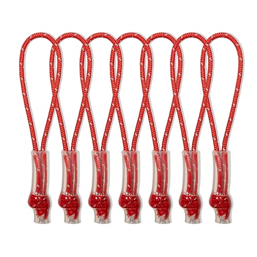 Reflective Tactical Cord Zipper Pulls, Set of 7, Red, Made in USA (Red/Silver)