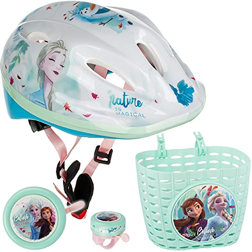 alles-meine.de GmbH 3 TLG. Set: Kinderhelm + Fahrradklingel + Fahrradkorb - Frozen - die Eiskönigin - Gr. 52-56 - Circa 3 bis 15 Jahre - Größen Verstellbarer - mitwachsende..