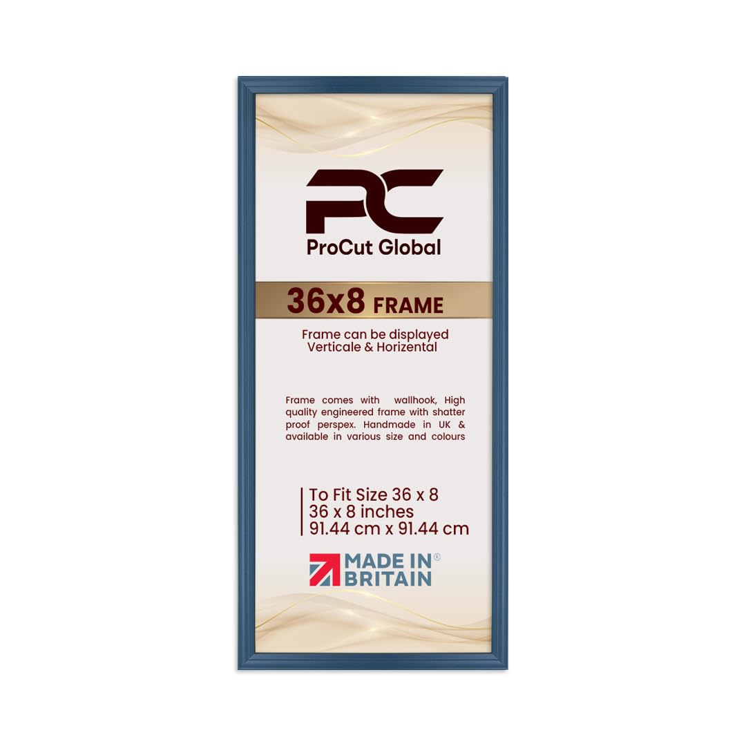 Procut Global 36x8 Navy Blue Picture Frames - Classic Wooden Photo Frame with Shatterproof Perspex for Wall or Tabletop - Perfect for Posters, Certificates & Prints - Sizes & Colors Available