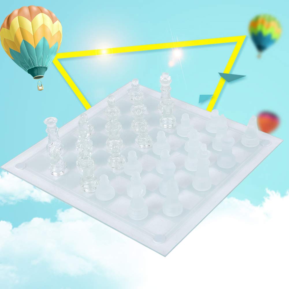 Ajedrez Internacional en Cristal de Vidrio, Juego de Ajedrez Helado Exquisito, 25x25 Cm para Viajes, Escuela, Camping, Adecuado para Todas las Edades