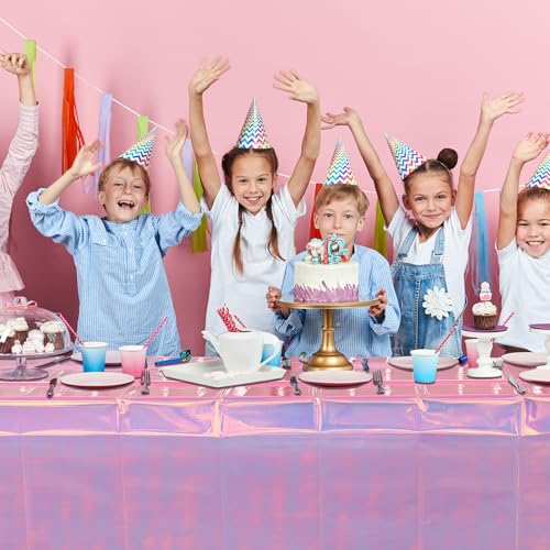 Image of 6 Pack Iridescent Plastic Tablecloth, Shiny Disposable Laser Rectangle Table Covers, Holographic Foil Tablecloth Party Decorations for Birthday Bridal Wedding Anniversary Party Supplies, 50 x 100 Inch