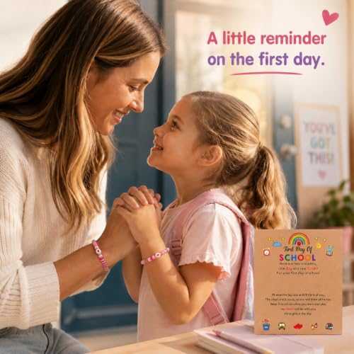 Image of First Day of School Matching Heart Bracelets for Mommy and Me | Back to School Supplies Gifts Mother and Daughter Bracelets