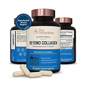 Live Conscious Beyond Collagen Multi Collagen Capsules – Types I, II, III, V & X – Hydrolyzed Blend with Biotin & Vitamin C for Hair, Skin, Nails 90 Capsules