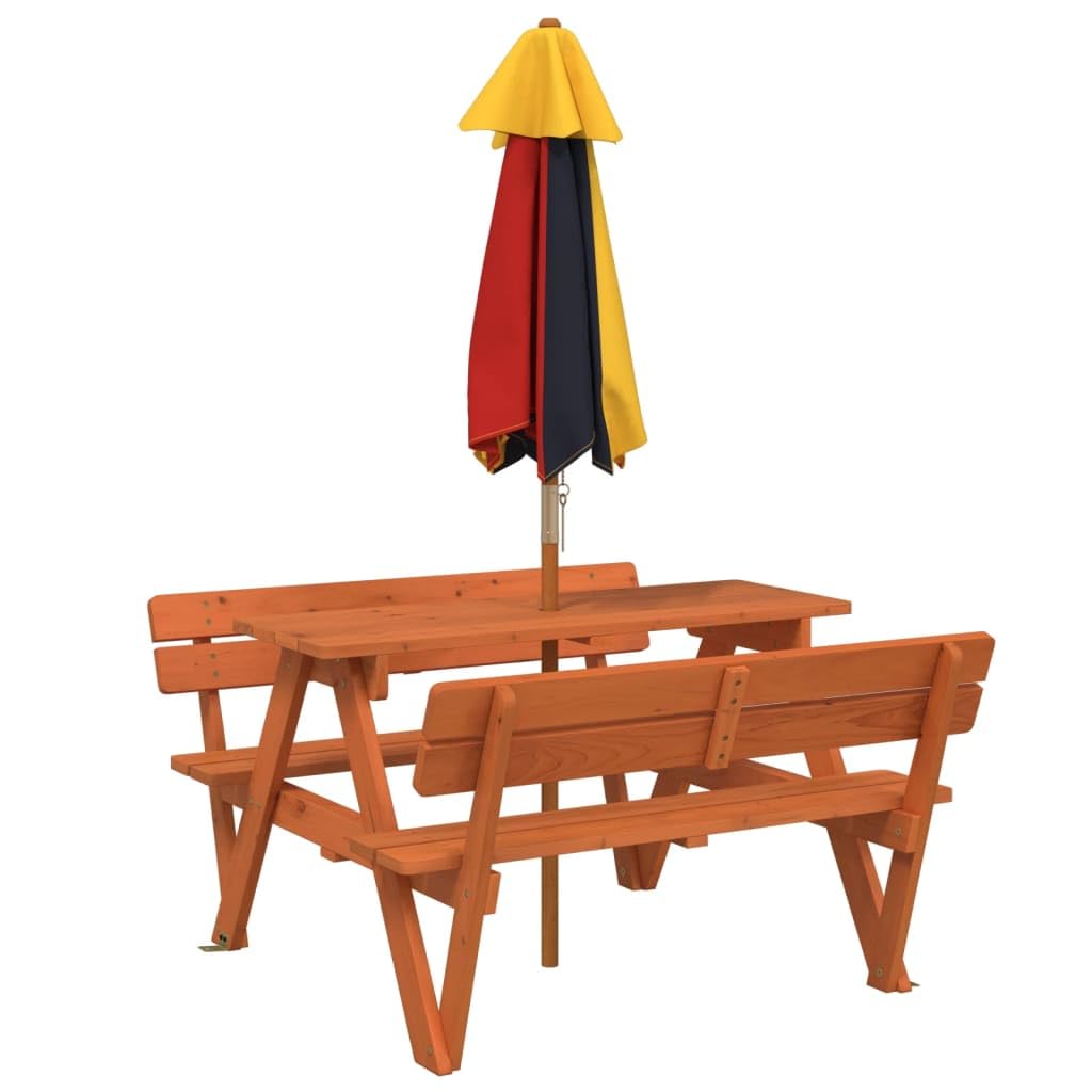 Tavolo da picnic per 4 bambini in legno di abete massiccio con ombrellone, resistente alle intemperie e stabile, ideale per giardino, terrazza, balcone, campeggio e feste, facile da pulire