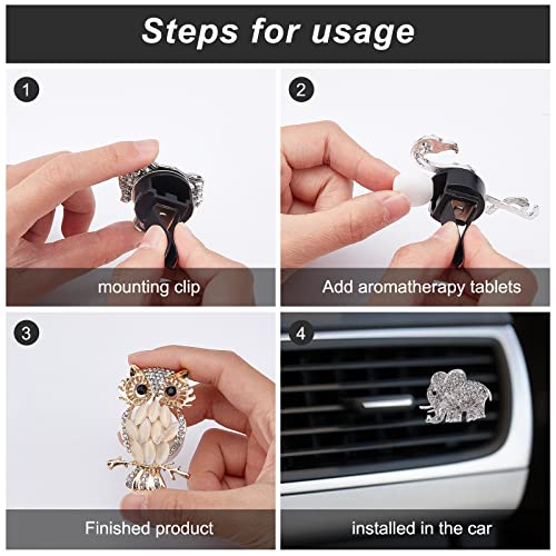 Image of WEBEEDY 4pcs Car Vent Clips, Silver Elephant Golden Openwork Owl Silver Flamingo Grey Crystal Elephant Car Air Fresheners Outlet Decoration, Bling Cars Accessories for Women