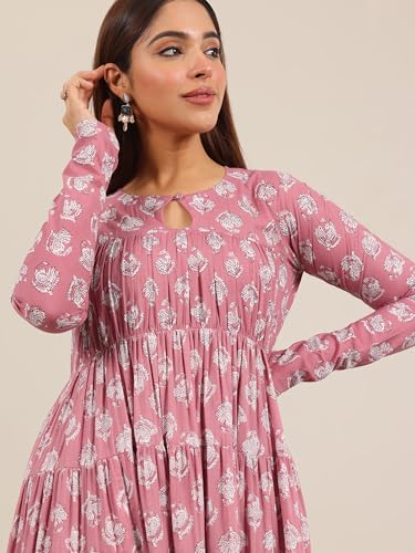 Image of Libas Printed Cotton A-Line Kurta With Churidar and Dupatta