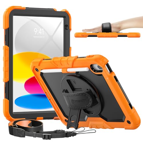 timecity for iPad (A16) 11th/ 10th Generation Case 11''/ 10.9 Inch (2025/2022) - Heavy Duty Protective Cover with Screen Protector, Stand, Shoulder Strap & Pencil Holder | Kids-Friendly - Orange