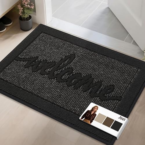 JSEI Door Mat 24"x 36",Absorbent Muddy Dirt Welcome Mat,Non-Slip Entryway Rugs Washable Indoor Entrance Mats,Low Profile Floor Mat for Entryway and Front Back Door,Black 24'' x 36'' Black