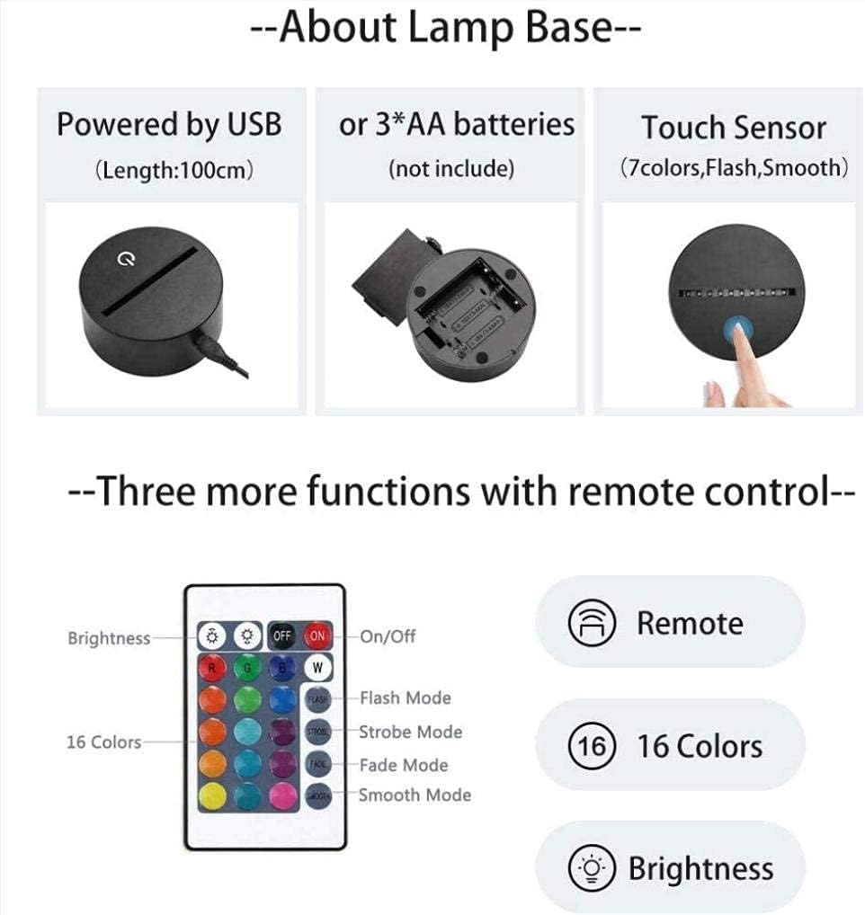 Johnny Hallyday Personalised 3D Night Light for Children, 16 Colours Smart Touch and Remote Control, Toys and Gifts, Mood Lamp (A)