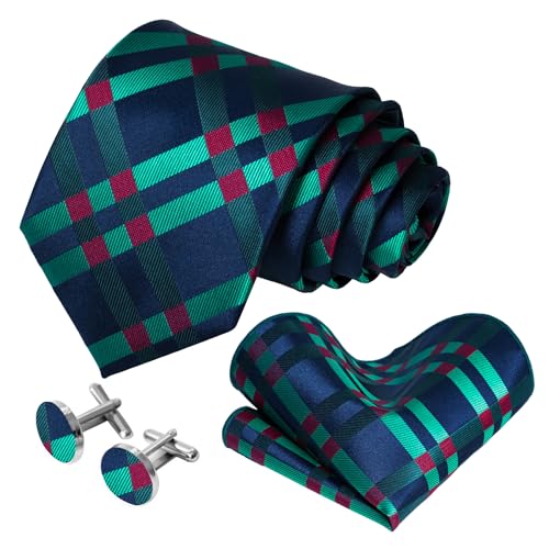 Image of 5PCS Mens Silk Tie, Pocket Square, Cufflinks, Drilled Tie Ring and Lapel Pin Set for Wedding Groom Party