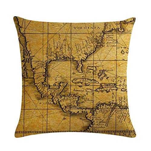 Homyall Map Decorative Pillow Covers Cotton Linen Globe Throw Pillow Covers Set Of 4 Square Compass Cushion Covers 18X18 Inch, 4 Packs (Nautical Map) #TOP3