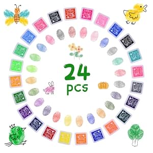Vicloon Coussins Encreurs, 24 Couleurs Encre Tampon, Tampons Encreurs Enfants Encre Doigt Multicolores Non Toxique Lavable pour Peinture au Doigt Scrapbooking Artisanat Craft Stamps