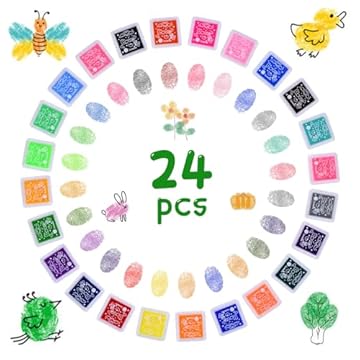 Vicloon Tamponi Colorati, 24pcs Tampone Inchiostro Bambini, Scrapbooking Lavabile Tamponi A Dito può Essere Utilizzato in Timbri in Gomma, Fai da Te Artistico, Pittura