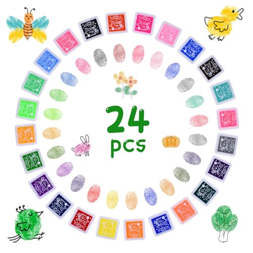 Vicloon Almohadillas De Tinta, 24 Colores Almohadillas de Tinta para Huellas, Tinta para Huellas Dactilares, para Sellos Tinta Sellos Scrapbooking, DIY Pintura de Dedo, Tampon Tinta Colores para Niños