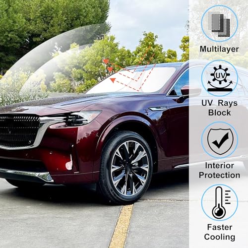 Image of Windshield Sun Shade Custom Fit for 2024 2025 2026 Mazda CX90 CX-90 Accessories Foldable Sunshade Sun Blocker Protect Car from Sun Rays & Heat Damage Keep Car Cooler