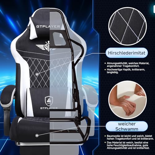 Sedia da gaming, ergonomica, in Tessuto tecnico, con supporto lombare, sedia PC con schienale allargato, portata fino a 150 kg, colore: nero - Sedia gaming - Immagine 6