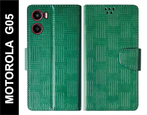 Image of SBMS Flip Cover for Motorola Moto G05 Back Cover Case with Magnatic Closure | Inbuilt Stand | Card & Money Pocket (Mat Green)