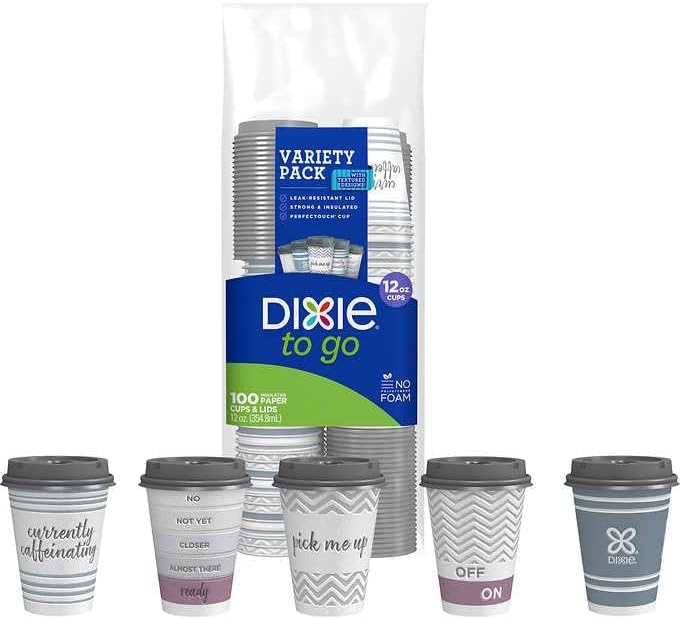 Dixie To Go Coffee Cups and Lids, 12 Oz, 120 Count, Assorted Designs, Disposable Hot Beverage Cups & Lids image 4