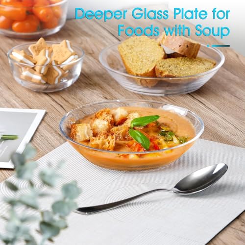 Image of PrimeWorld 7.5 Inch Small Glass Pasta Deep Plate (2 Pack) | Transparent Glass Plates for Soup, Salad, Pasta & Dessert | Microwave, Oven & Dishwasher Safe | Elegant Dining Tableware