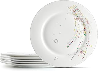 IQCWOOD White Dinner Plates Set of 6, Ceramic Dinner Plates, Round Dessert White Plates Porcelain Plates Tree Ceramic Dinner Plate Scratch Resistant (10.5-inch)