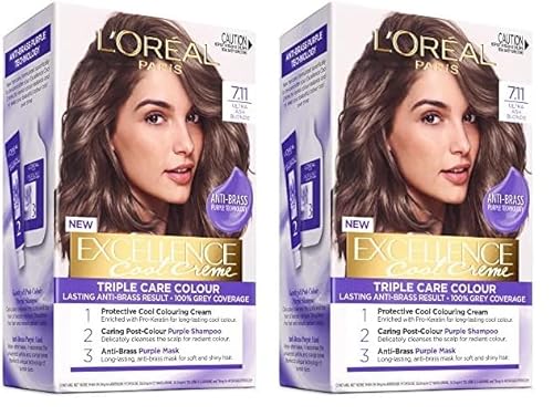 L'Oreal Paris Excellence Cool Creme Hair Colour with Pro-Keratin 7.11 Ultra Ash Blonde (Pack of 2)