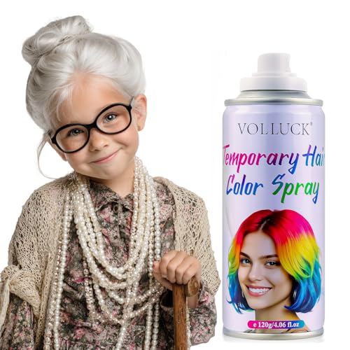 White Hair Spray Color Temporary, Hair Color Spray 1-Day Hair Dye Colored for Kids Women Men, Hair Wax Color Washable, 100th Day of School Cosplay Halloween 4.06 Fl Oz