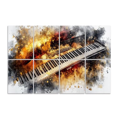 Paneles acústicos artísticos 8 piezas, absorbentes de sonido con diseño musical negro y dorado, autoadhesivos para estudios y oficina, 48"x32" miniatura 1