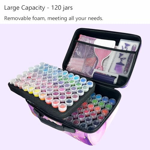 Image of Muzagroo Art Diamond Painting Storage Containers Diamond Art Storage Case with Accessories and Tools Portable Shockproof 120 Slots Organizer Case for Diamond Painting Kits L (Purple-Deluxe Set)