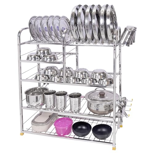 Image of Stainless Steel Wall Mount Kitchen Racks | Dish Rack with Cutlery and Plate Kitchen Stand | Modular Kitchen Bartan Stand | Kitchen Organizer Items (31 X 24 Inch) Wt-5.6kg