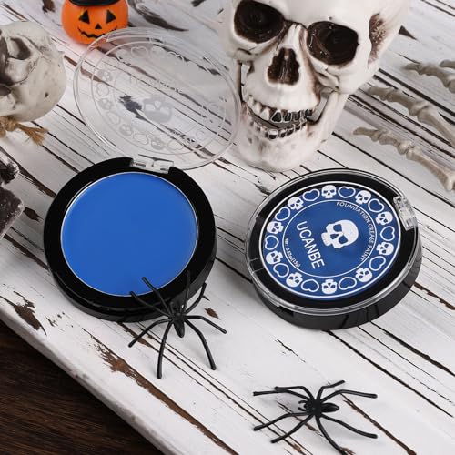 UCANBE Blue Face Body Paint Makeup Foundation, Professional Non-Toxic Greasepaint Palette for Adults Party, Cream Facepaints for Halloween Cosplay Theater Costume Stage SFX Dress-Up Makeup - Thumbnail 7