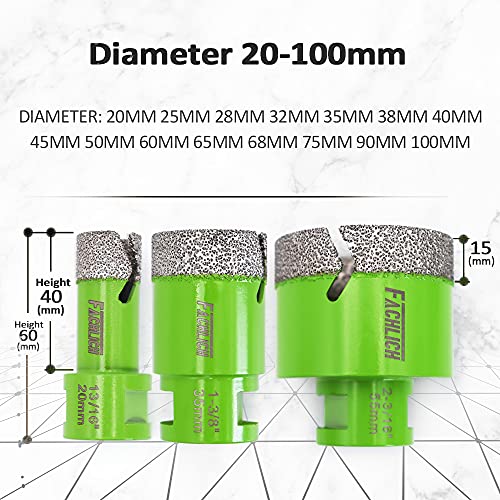 Image of Diamond Core Drill Bit,2pcs Diameter 2 inch 50mm Thread 5 /8-11,Vacuum Brazed Dry Wet Hole Saw for Porcelain Tile,Granite,Marble,Concrete,Masonry,Brick