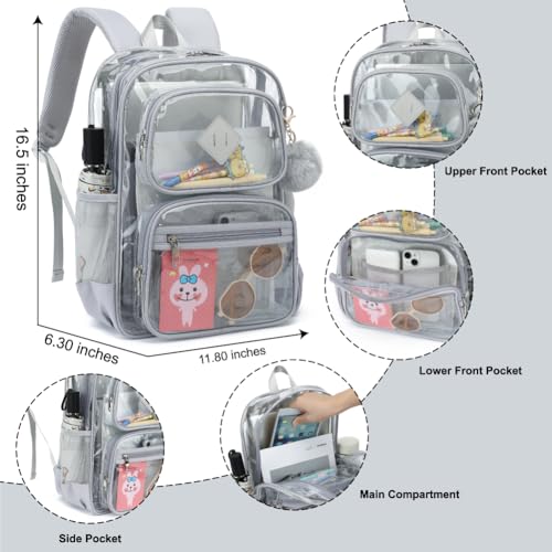 Heavy Duty Clear Backpack for Girls Boys Transparent School Bookbag Kids Durable PVC See Through Backpack-Grey2