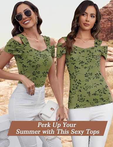 Image of Blingfit Cold Shoulder Tops Summer Tunic Shirts for Women T Shirts V Neck Short Sleeve Casual Tees Blouses 2026