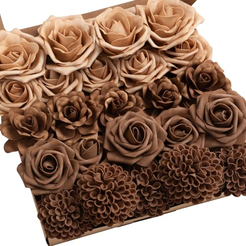 Lings moment Artificial Flowers Fake Roses Faux Gardenia Foam Brown Beige
