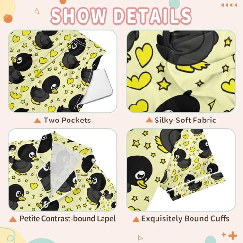 senya Duck Black Cartoon Satin Summer Pajama Sets Silk Short Sleeve Button Down Sleepwear3