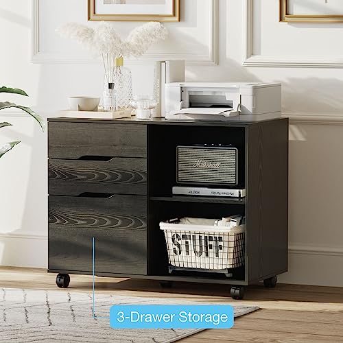 Sweetcrispy SW3CG-9 3-Drawer File Cabinet, Lateral Mobile Filing Cabinet Wood Storage Organizer With Wheels, Printer Stand & Open Shelves For Home Office Under Desk Organization thumb #5
