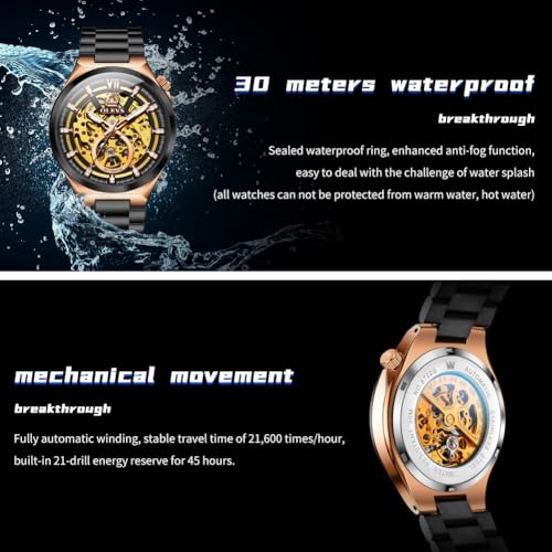 Image of OLEVS Men Watch Automatic Mechanical Skeleton Moon Phase Dress Business Stainless Steel 3AT Waterproof Luminous Men Wrist Watch