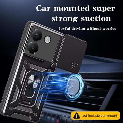 Image of Heavy Duty Back Case Cover for Poco M7 Pro 5G, Shockproof Poco M7 Pro Back Cover, Ring Case with Kickstand and Camera Protection Shutter - Black