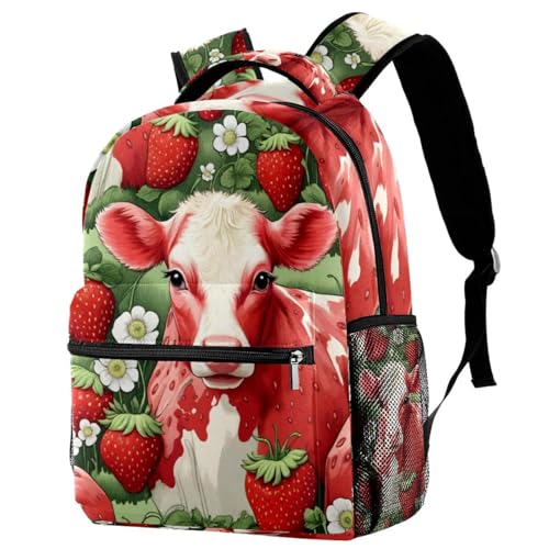Sac à dos voyage enfant motif vache fraise rouge idée cadeau rentrée